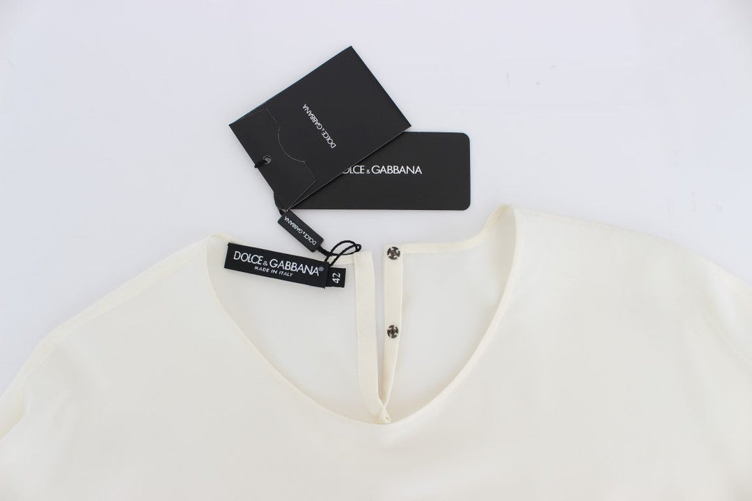 Dolce &amp; Gabbana Blouses - White Sequined Key Silk Blouse T-shirt Top
