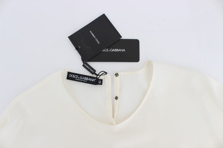 Dolce &amp; Gabbana Blouses - White Sequined Key Silk Blouse T-shirt Top