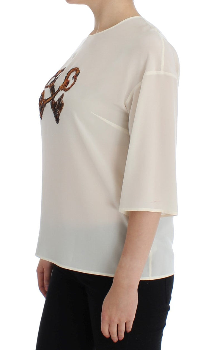 Dolce &amp; Gabbana Blouses - White Sequined Key Silk Blouse T-shirt Top