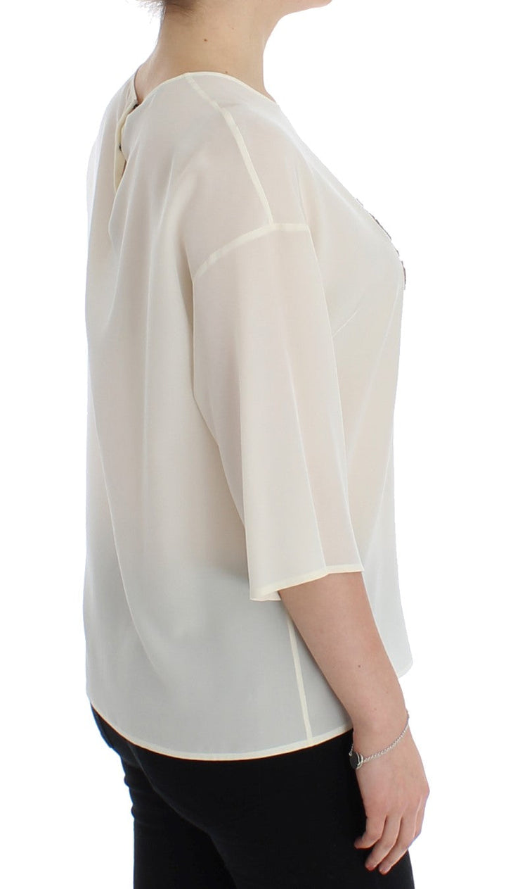 Dolce &amp; Gabbana Blouses - White Sequined Key Silk Blouse T-shirt Top