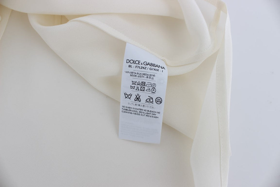 Dolce &amp; Gabbana Blouses - White Sequined Key Silk Blouse T-shirt Top