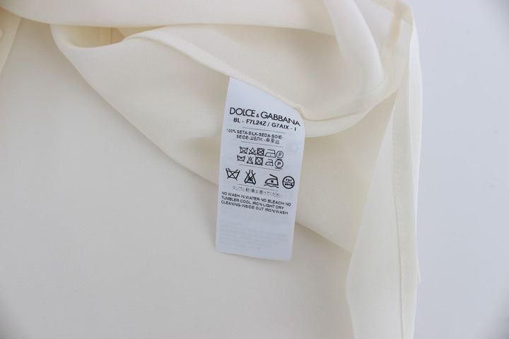 Dolce &amp; Gabbana Blouses - White Sequined Key Silk Blouse T-shirt Top