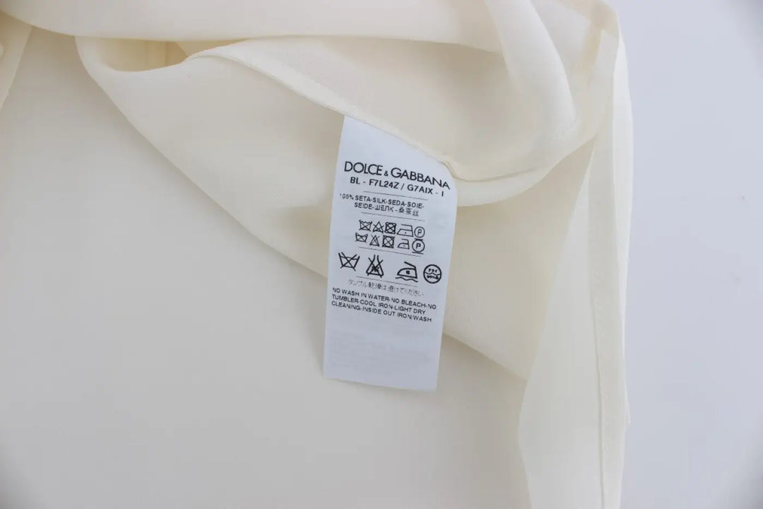 Dolce &amp; Gabbana White Sequined Key Silk Blouse T-shirt Top