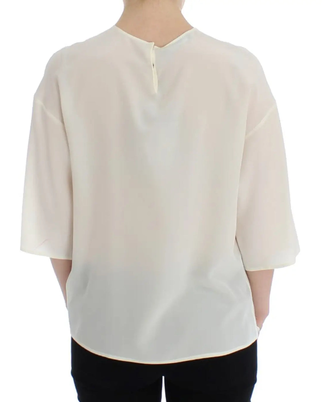 Dolce &amp; Gabbana White Sequined Key Silk Blouse T-shirt Top
