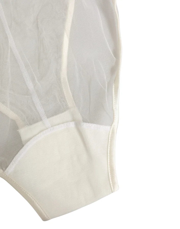 Dolce &amp; Gabbana White Sheer Nylon Bodysuit Halterneck Underwear