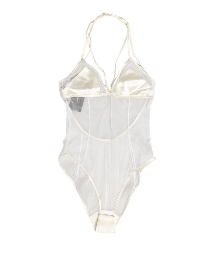 Dolce &amp; Gabbana White Sheer Nylon Bodysuit Halterneck Underwear