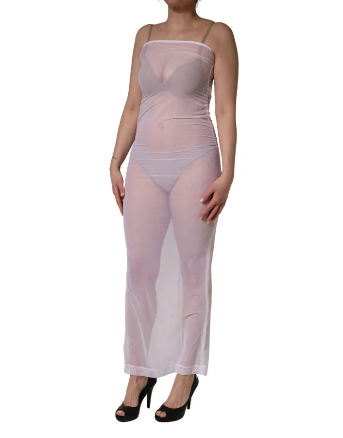Dolce &amp; Gabbana White Sheer Nylon Stretch Sheath Maxi Dress