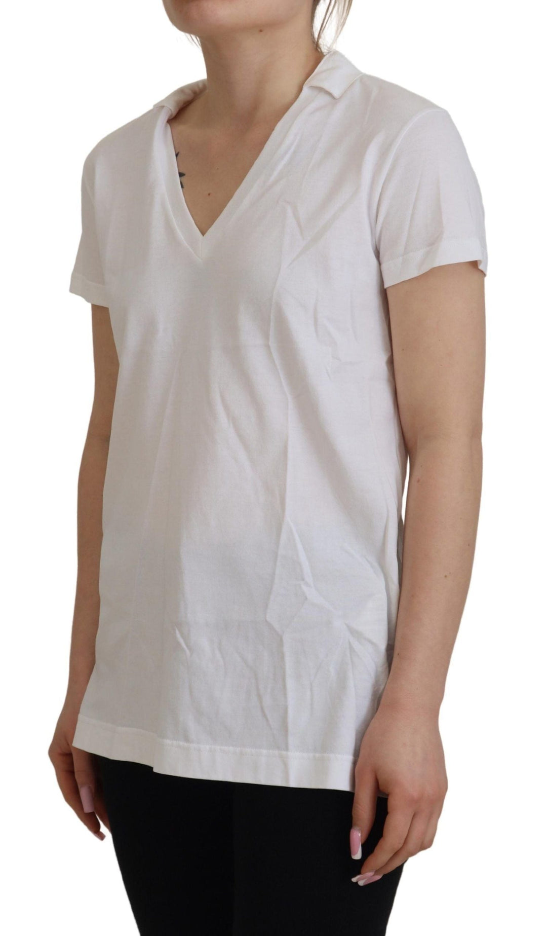 Dolce &amp; Gabbana - White Short Sleeve V-neck Cotton Top Blouse T-shirt