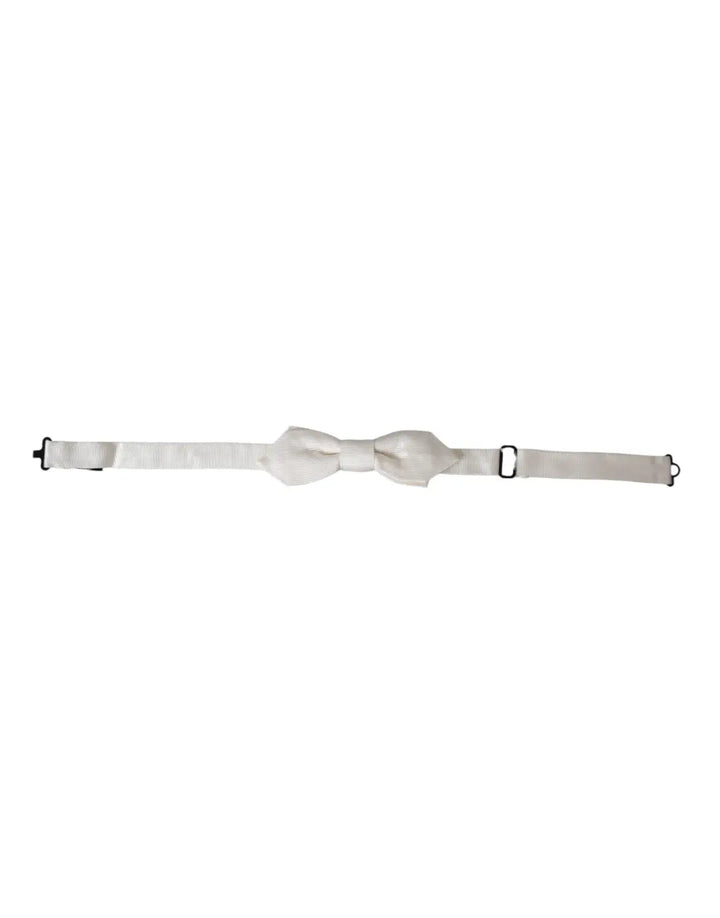 Dolce &amp; Gabbana White Silk Adjustable Neck Men Papillon Bow Tie