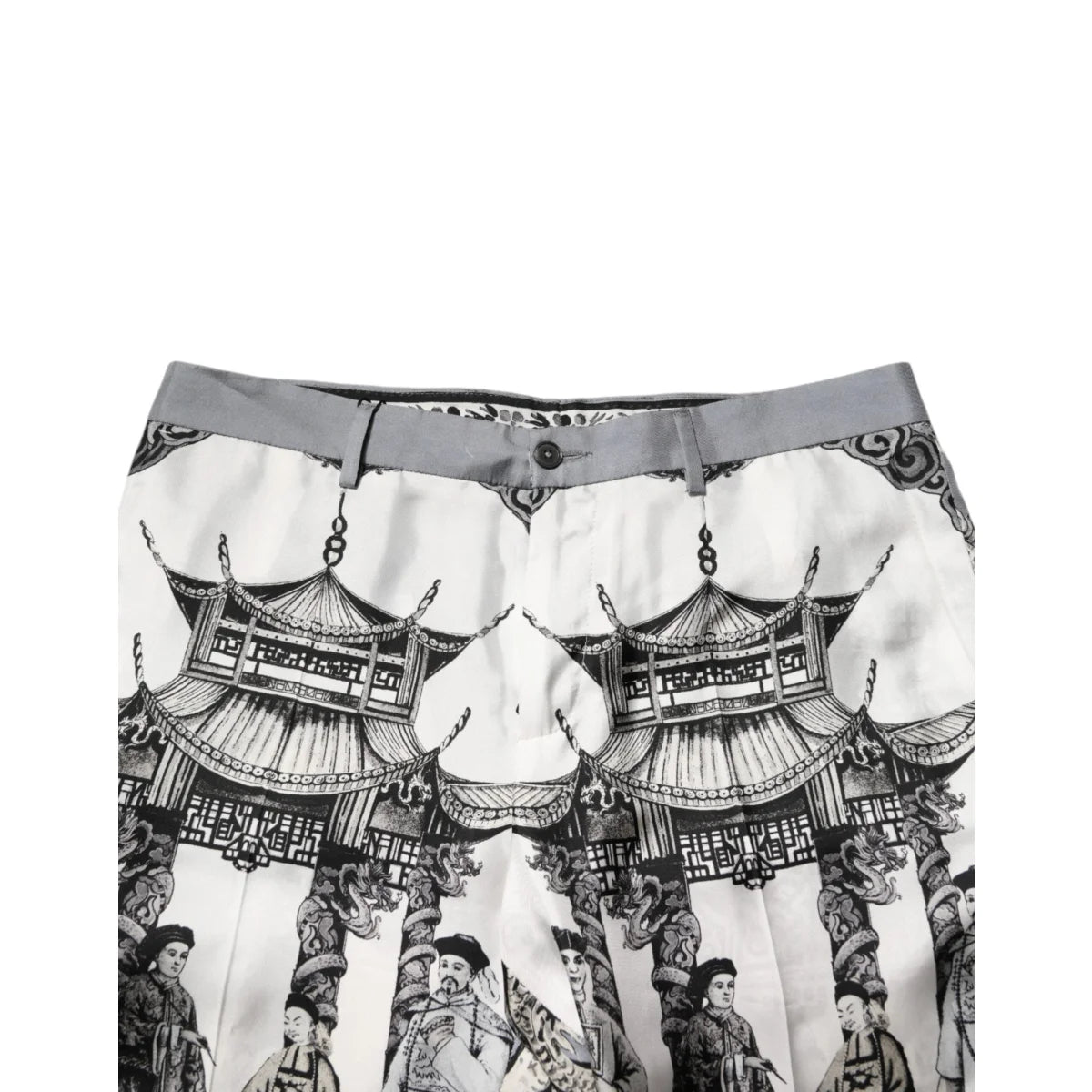 Dolce & Gabbana White Silk Bermuda Shorts with Japanese Print