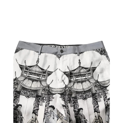 Dolce & Gabbana White Silk Bermuda Shorts with Japanese Print