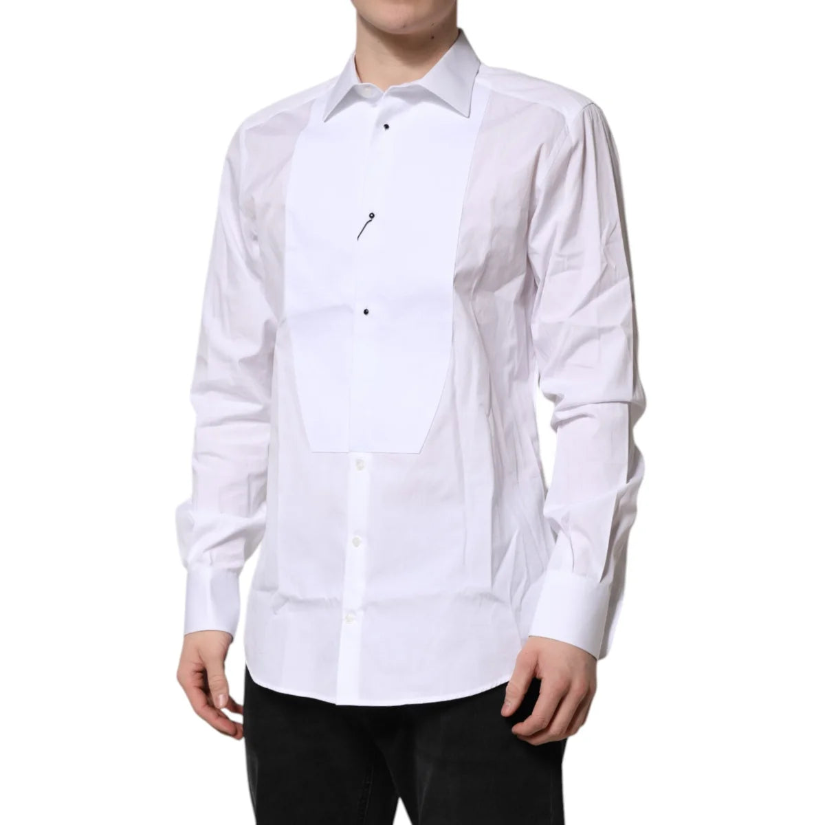 Dolce & Gabbana White Silk Bib Formal Shirt for Men