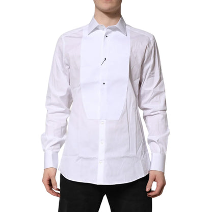 Dolce & Gabbana White Silk Bib Formal Shirt for Men