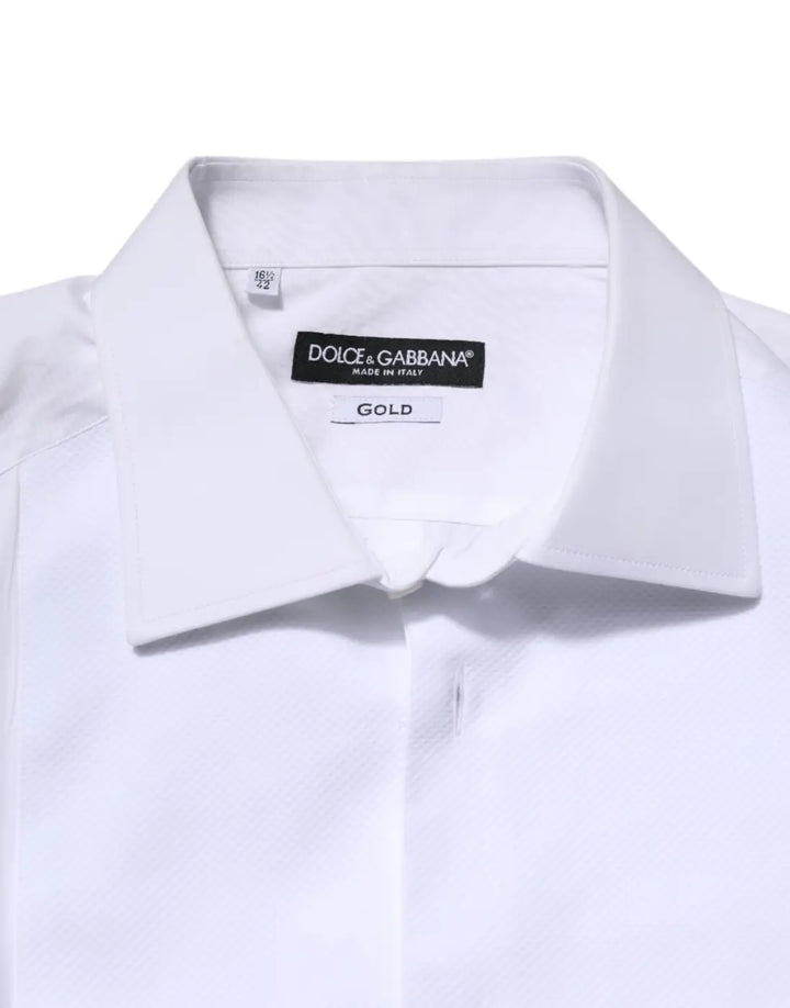 Dolce &amp; Gabbana White Silk Bib Poplin GOLD Men Formal Shirt