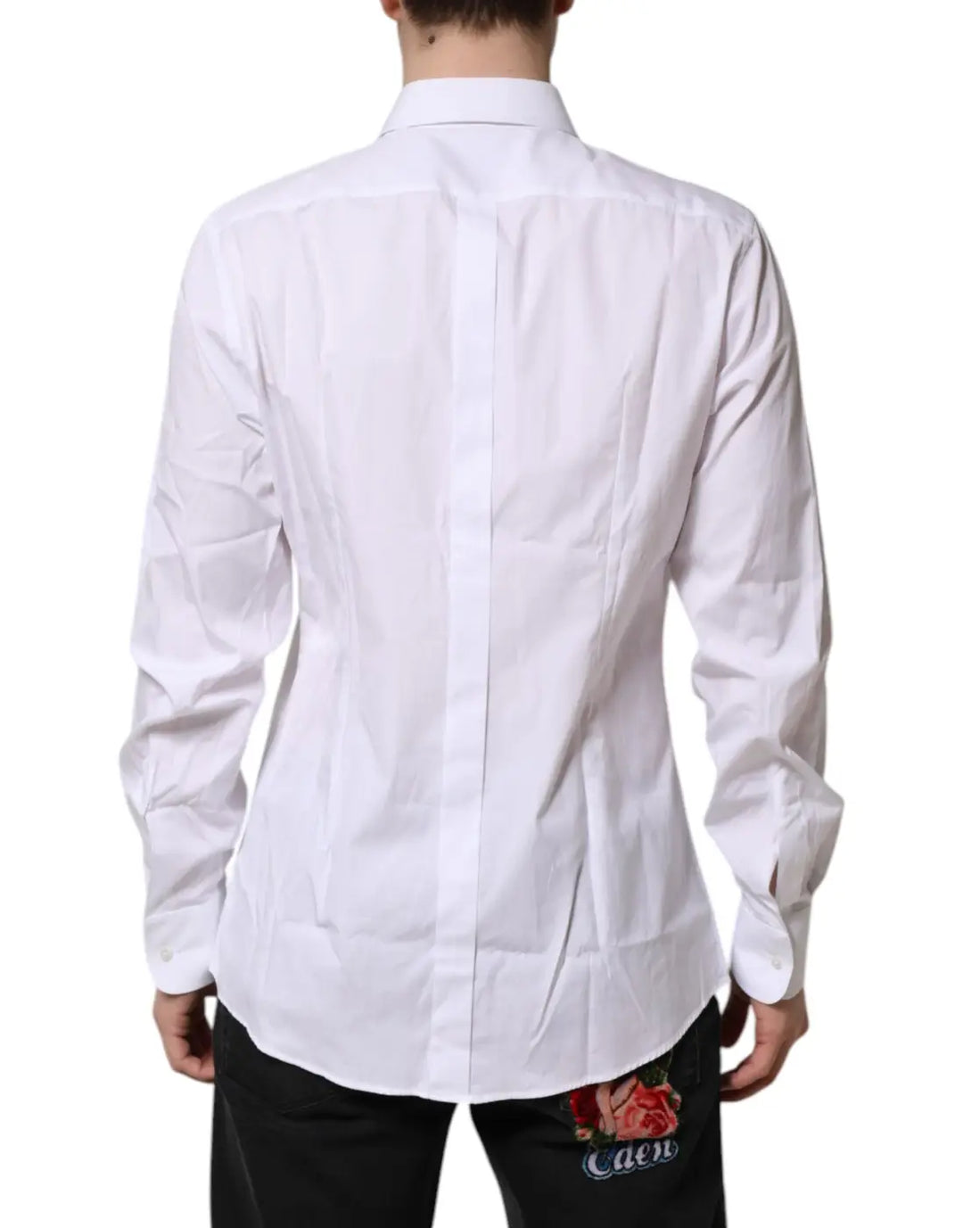 Dolce &amp; Gabbana White Silk Bib Poplin GOLD Men Formal Shirt