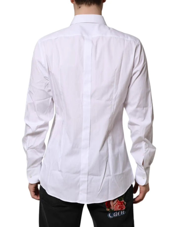 Dolce &amp; Gabbana White Silk Bib Poplin GOLD Men Formal Shirt