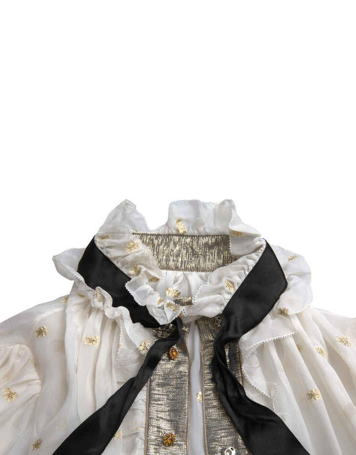Dolce &amp; Gabbana Blouses - Women’s off White Silk Blend Ascot Collar Blouse Top