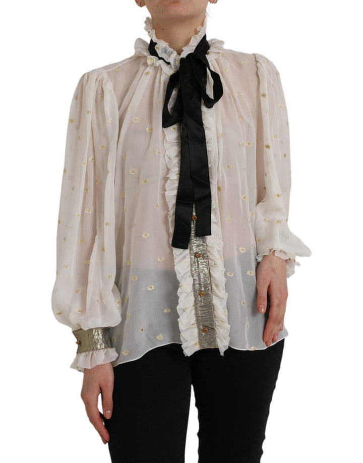 Dolce &amp; Gabbana Blouses - Women’s off White Silk Blend Ascot Collar Blouse Top