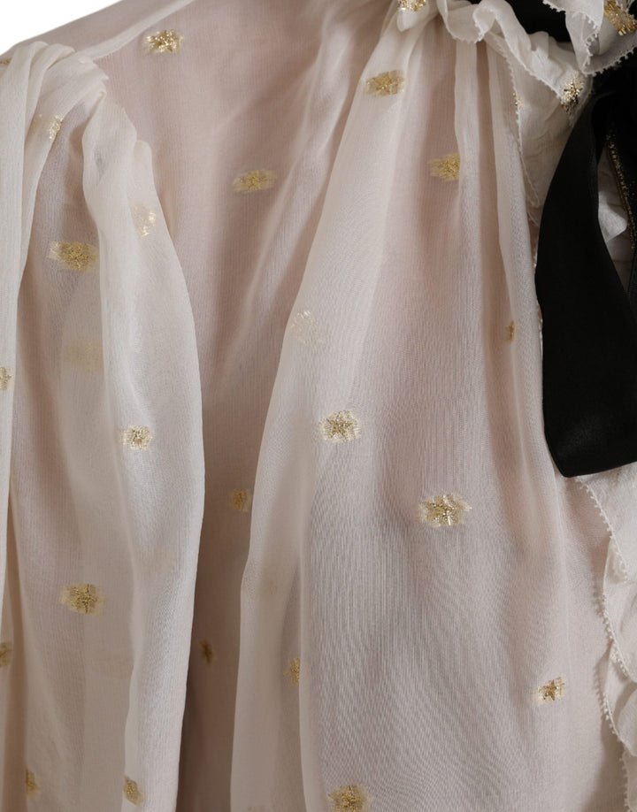 Dolce &amp; Gabbana Blouses - Women’s off White Silk Blend Ascot Collar Blouse Top