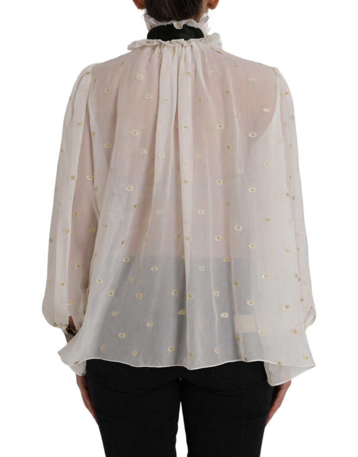 Dolce &amp; Gabbana Blouses - Women’s off White Silk Blend Ascot Collar Blouse Top