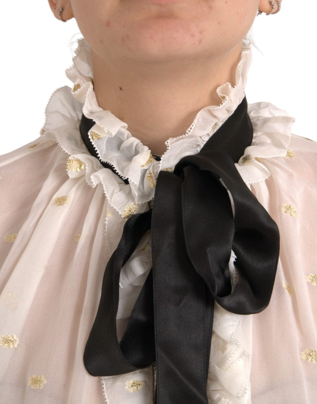 Dolce &amp; Gabbana Blouses - Women’s off White Silk Blend Ascot Collar Blouse Top
