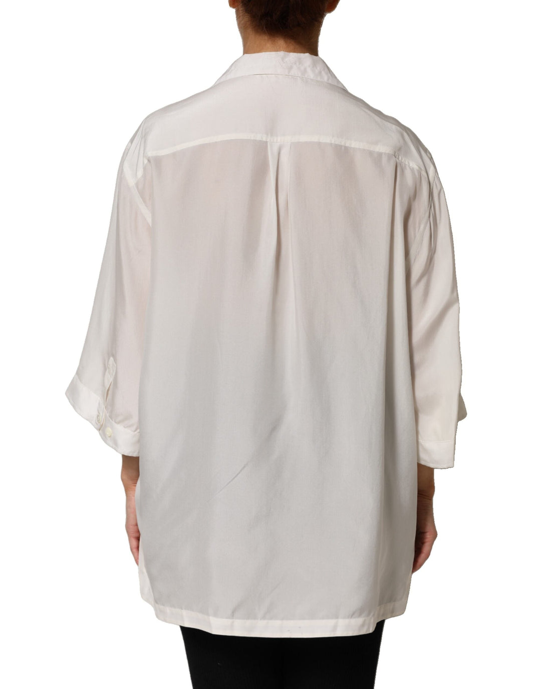 Dolce &amp; Gabbana Blouses - Women’s White Silk Collared 3/4 Sleeves Blouse Top