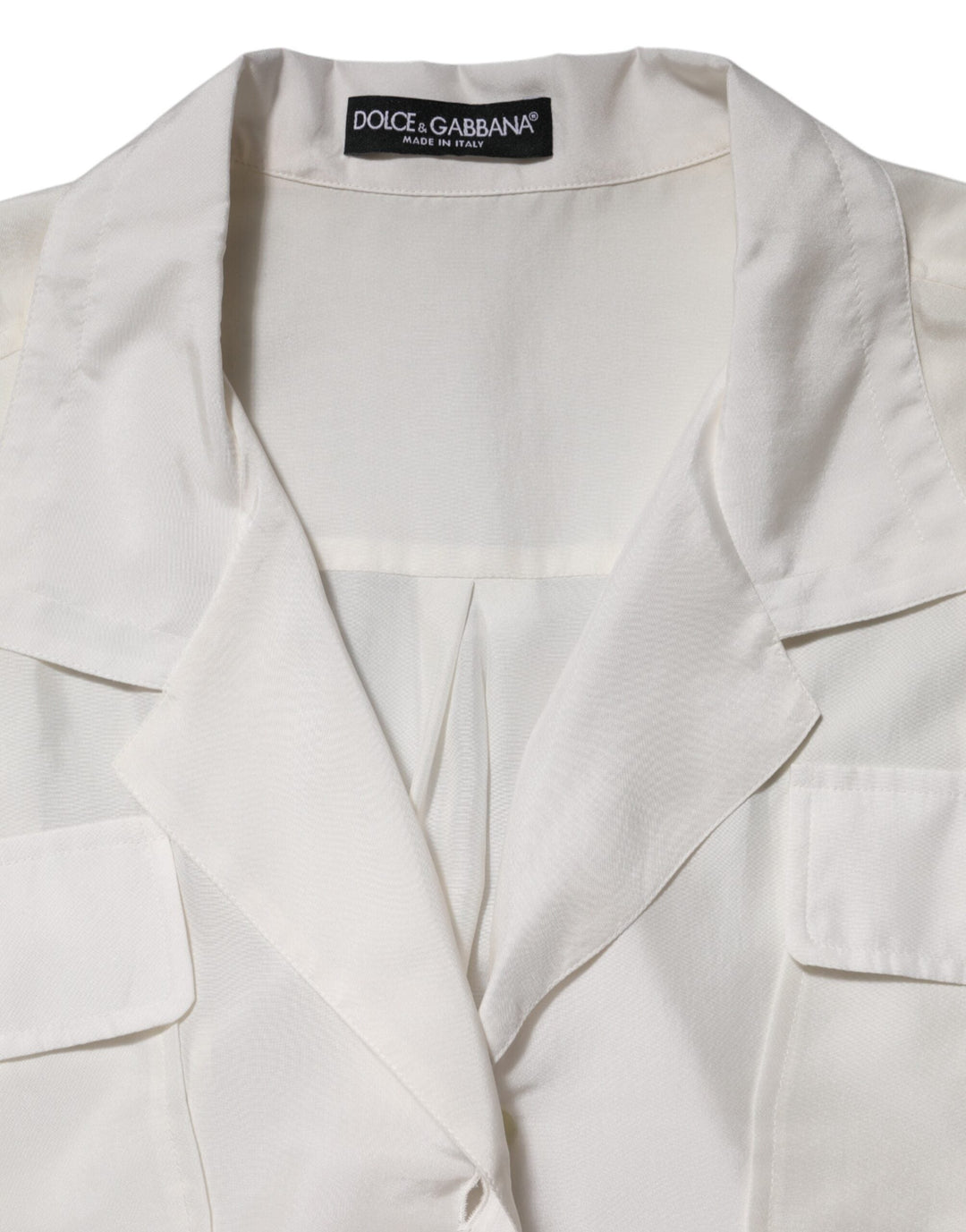 Dolce &amp; Gabbana Blouses - Women’s White Silk Collared 3/4 Sleeves Blouse Top