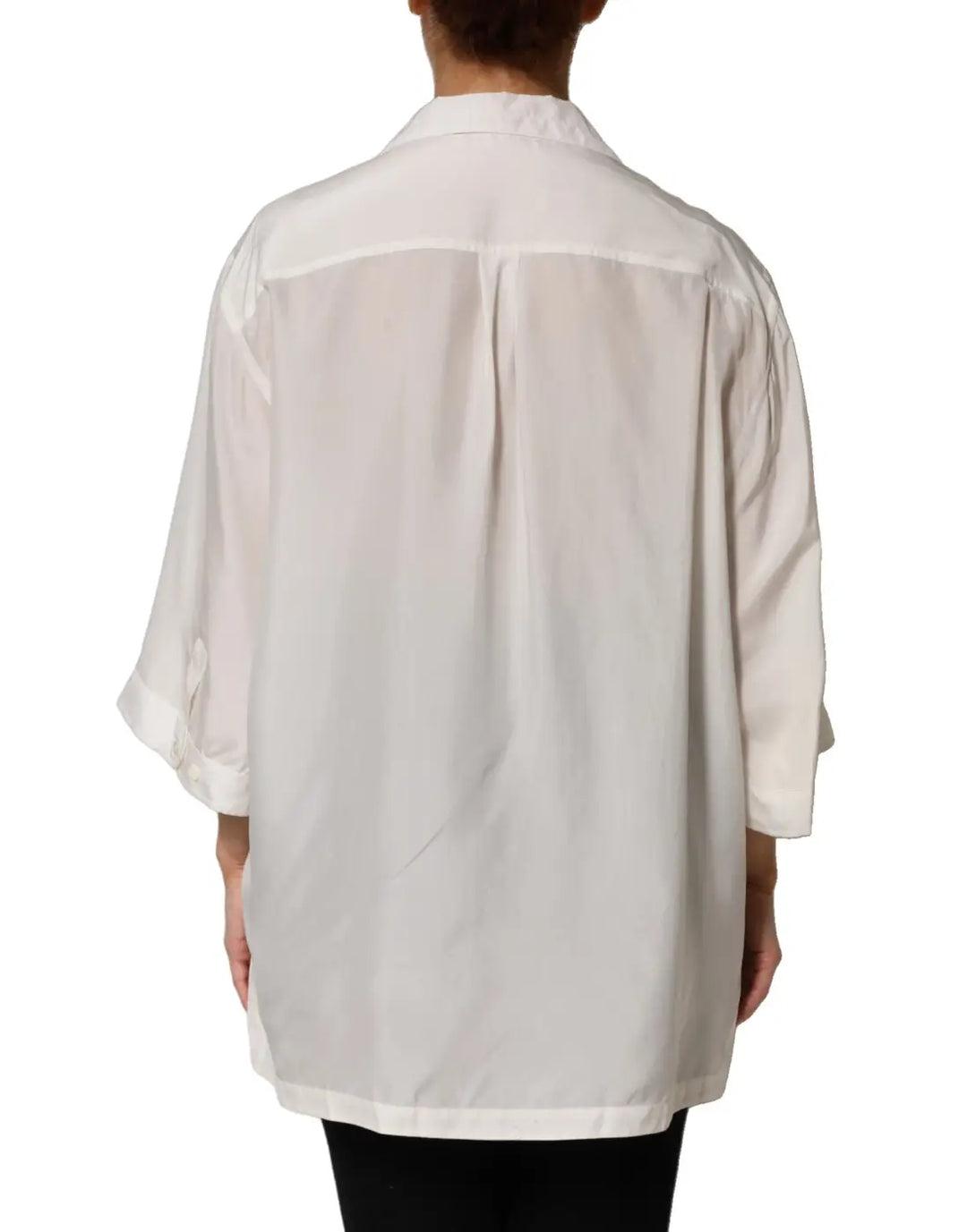 Dolce &amp; Gabbana White Silk Collared 3/4 Sleeves Blouse Top