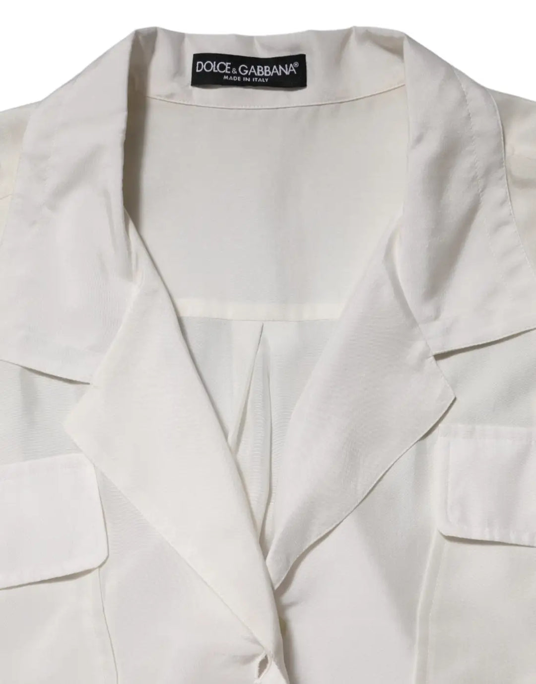 Dolce &amp; Gabbana White Silk Collared 3/4 Sleeves Blouse Top