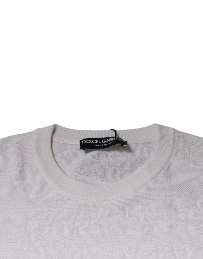 Dolce &amp; Gabbana White Silk Crew Neck Men Pullover Sweater