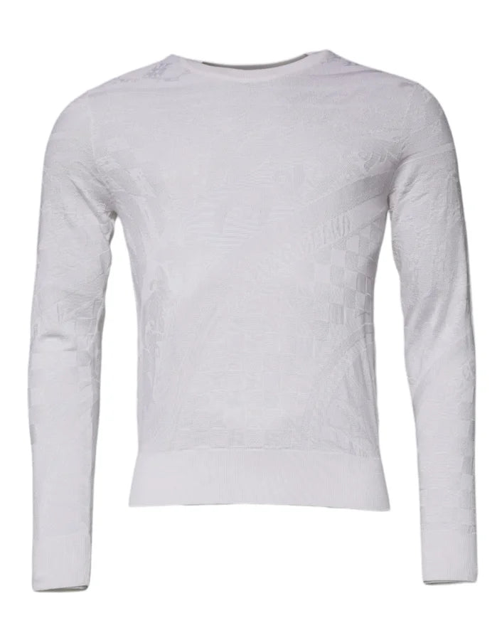Dolce &amp; Gabbana White Silk Crew Neck Men Pullover Sweater