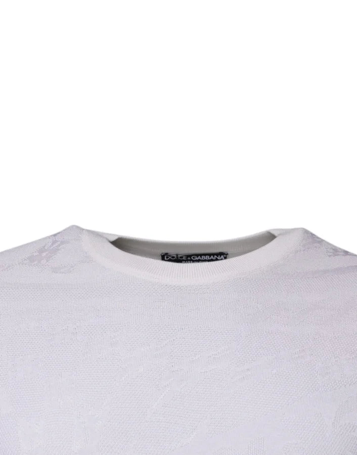 Dolce &amp; Gabbana White Silk Crew Neck Men Pullover Sweater