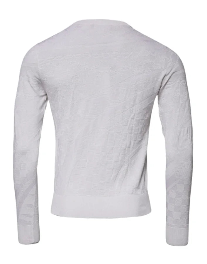 Dolce &amp; Gabbana White Silk Crew Neck Men Pullover Sweater