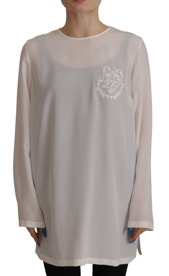 Dolce &amp; Gabbana - White Silk DG Logo Embroidered Long Sleeves Blouse