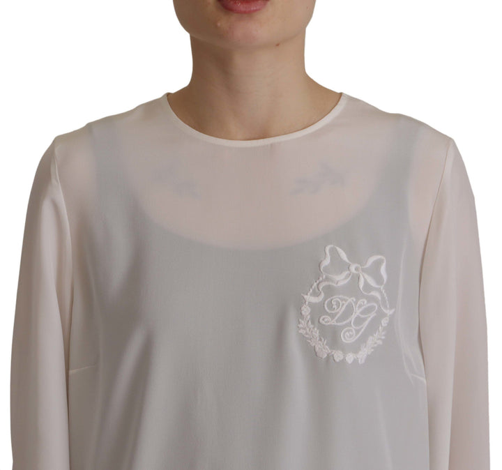 Dolce &amp; Gabbana - White Silk DG Logo Embroidered Long Sleeves Blouse