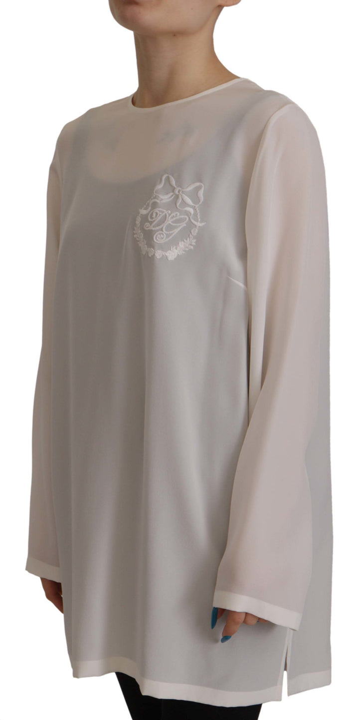 Dolce &amp; Gabbana - White Silk DG Logo Embroidered Long Sleeves Blouse