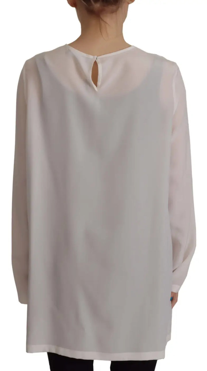 Dolce &amp; Gabbana White Silk DG Logo Embroidered Long Sleeves Blouse