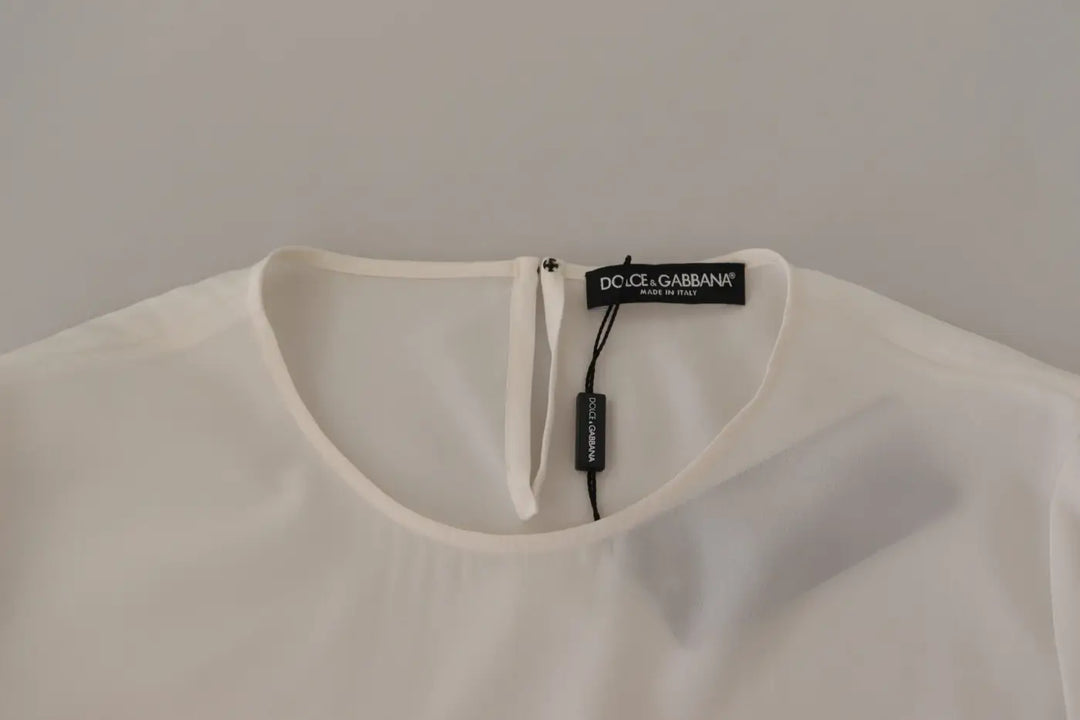 Dolce &amp; Gabbana White Silk DG Logo Embroidered Long Sleeves Blouse