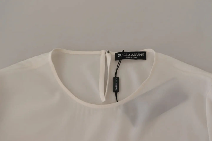 Dolce &amp; Gabbana White Silk DG Logo Embroidered Long Sleeves Blouse