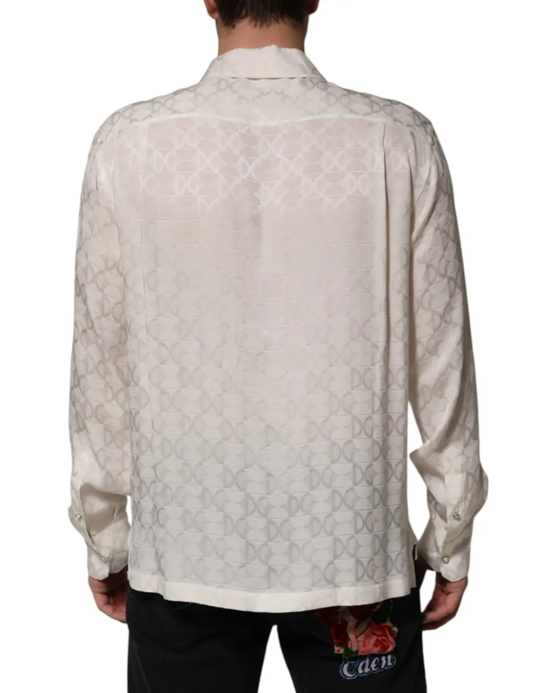 Dolce &amp; Gabbana White Silk DG Logo Print Long Sleeves Shirt