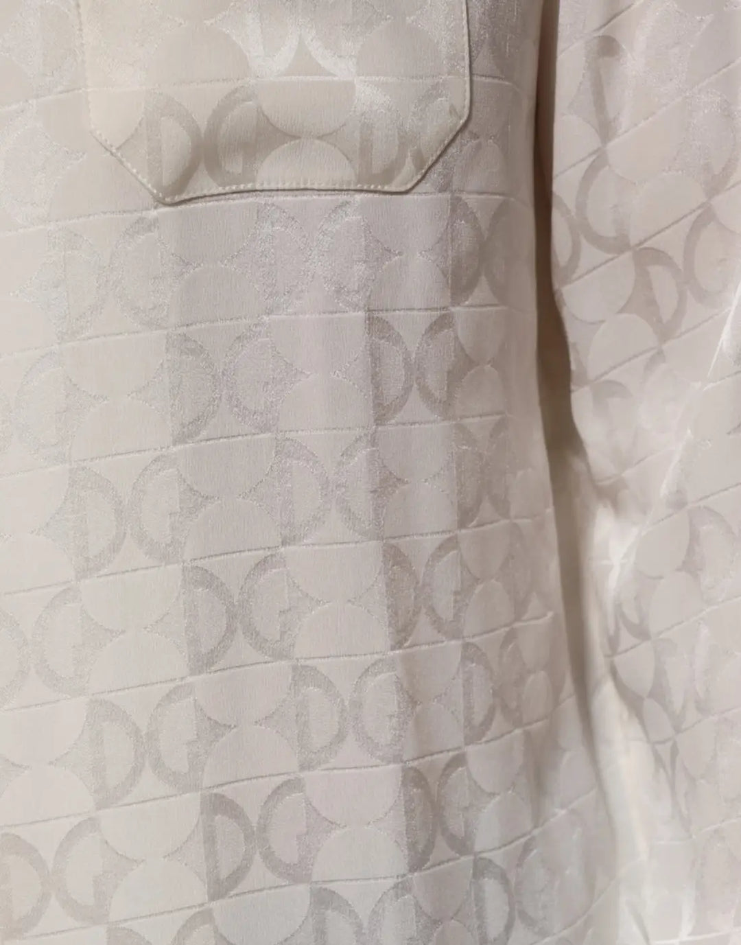 Dolce &amp; Gabbana White Silk DG Logo Print Long Sleeves Shirt