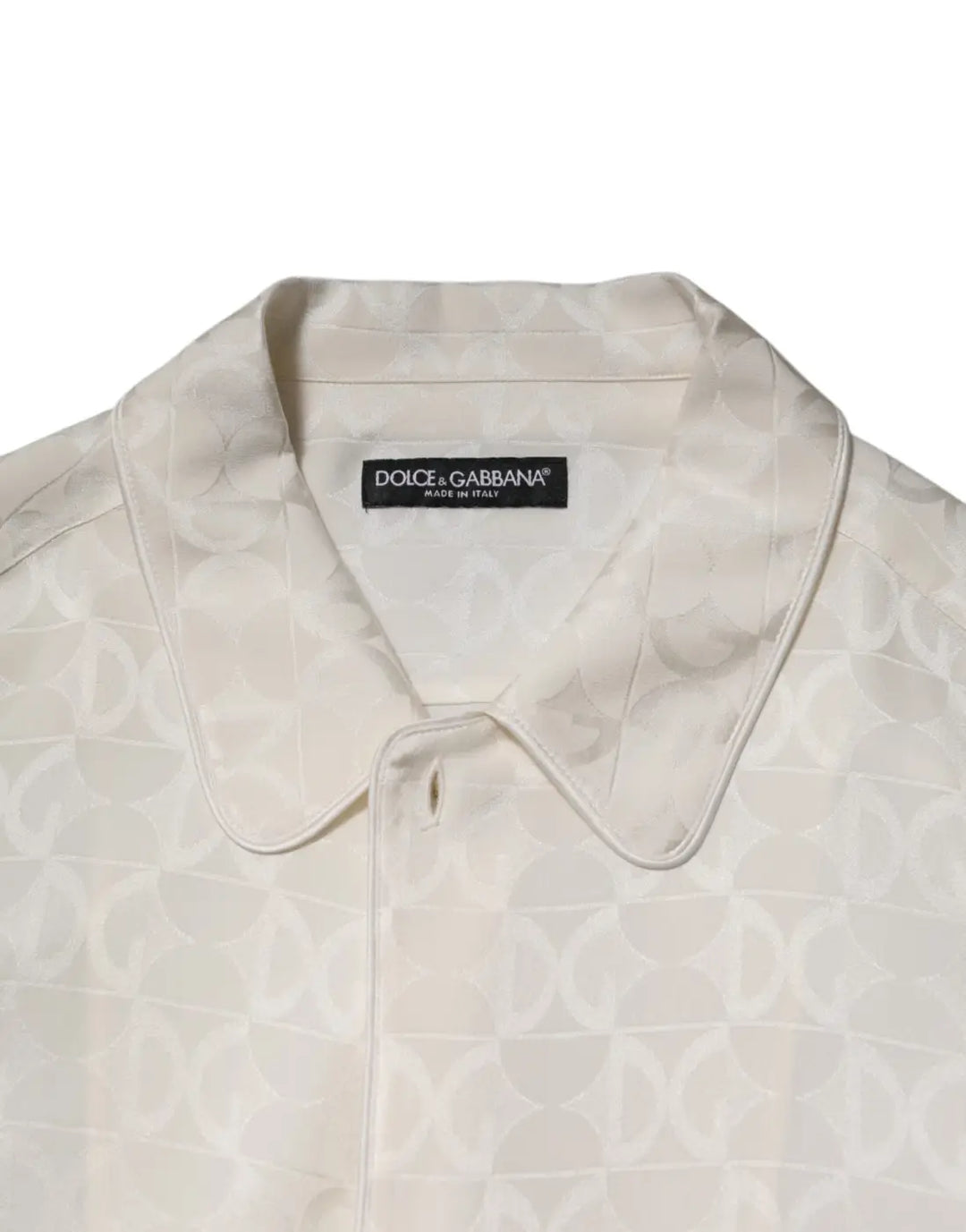 Dolce &amp; Gabbana White Silk DG Logo Print Long Sleeves Shirt