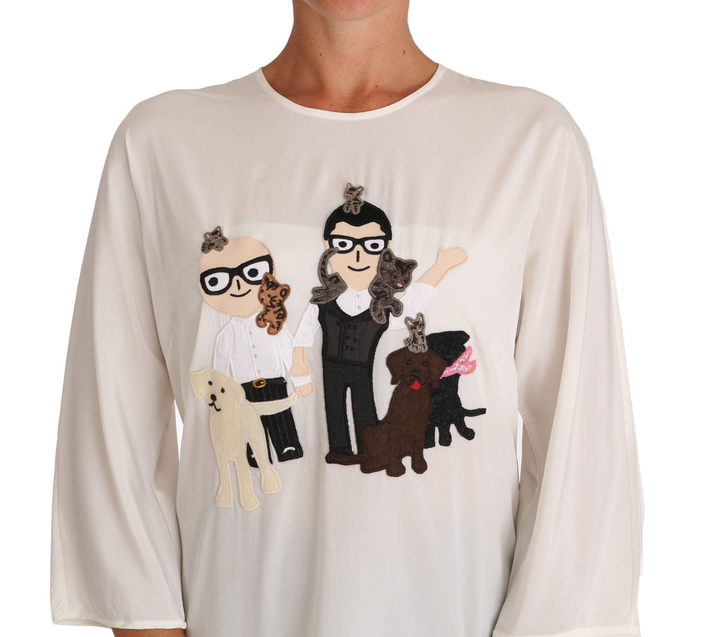 Dolce & Gabbana T-Shirts - White Silk #dgfamily Blouse T-shirt