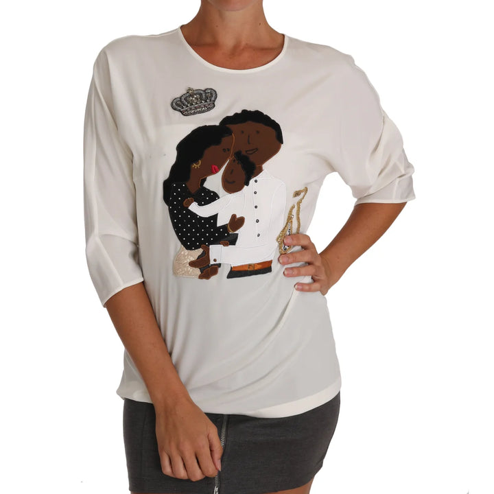 Dolce & Gabbana White Silk #dgfamily Crystal T-shirt