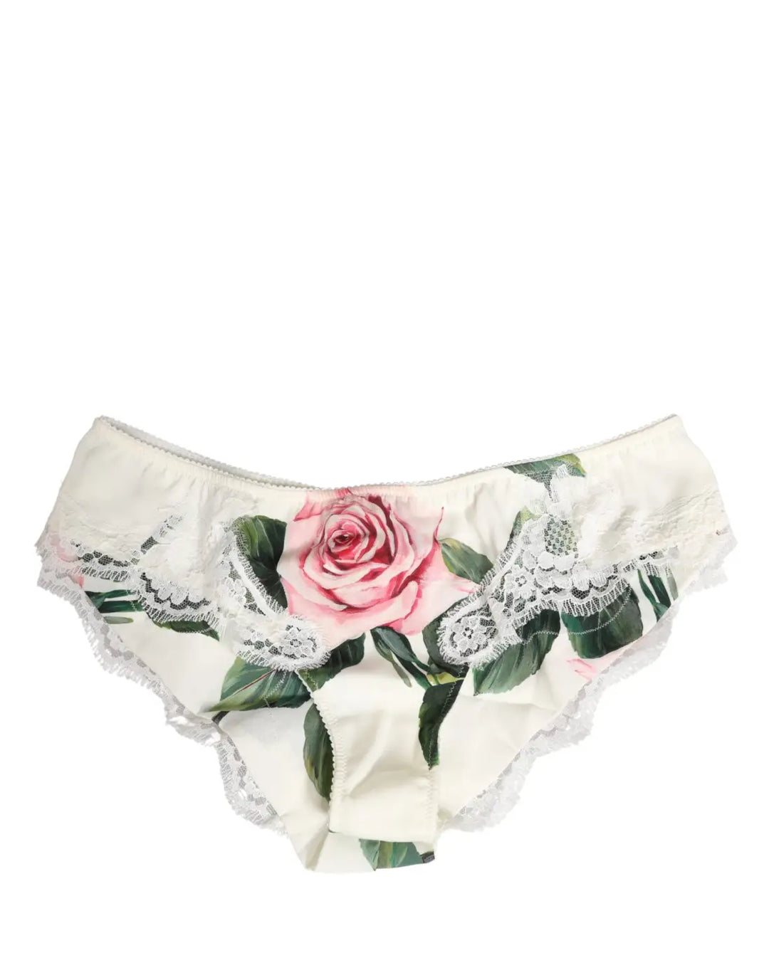 Dolce &amp; Gabbana White Silk Floral Lace Trim Panty Brief Underwear