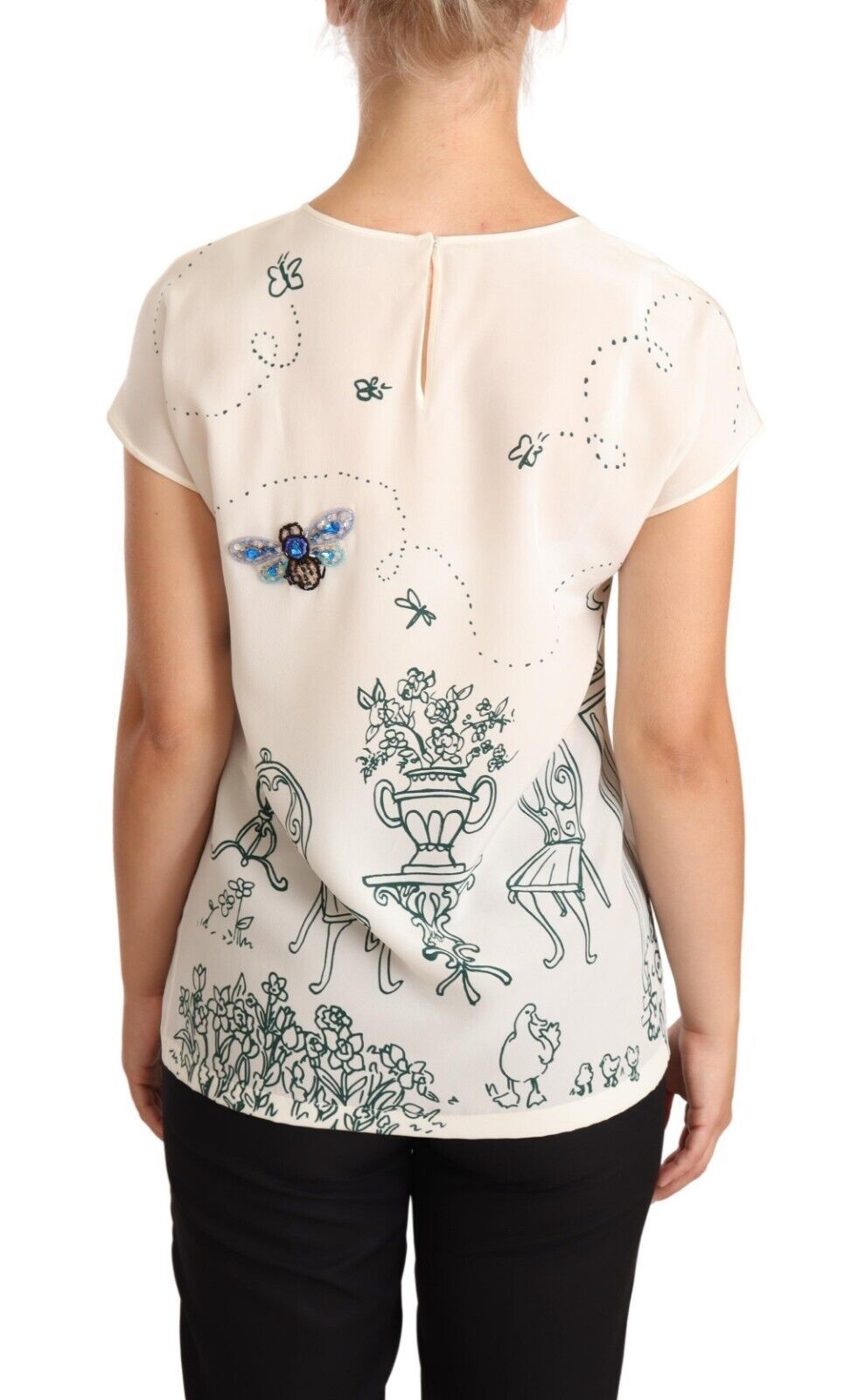 Dolce &amp; Gabbana - White Silk Garden Fountain T-Shirt Blouse