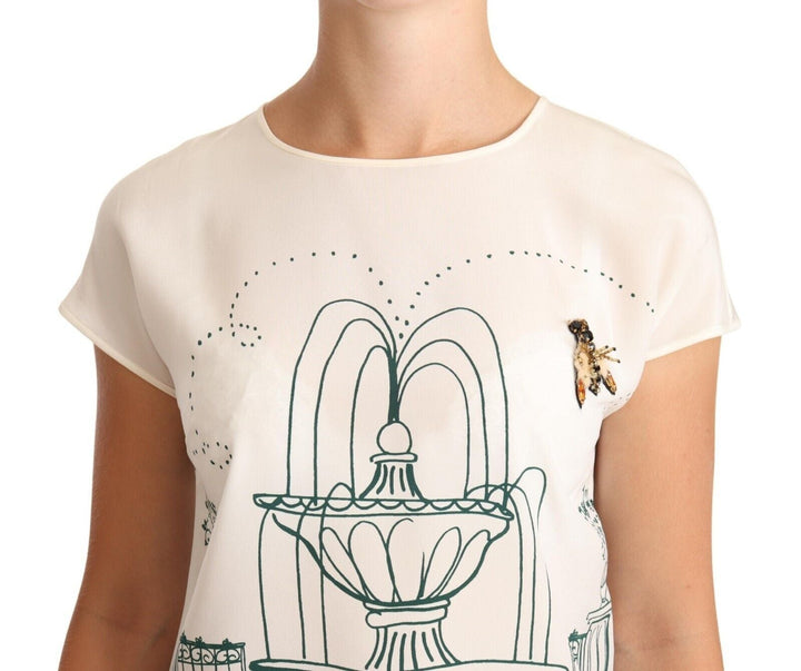 Dolce &amp; Gabbana - White Silk Garden Fountain T-Shirt Blouse