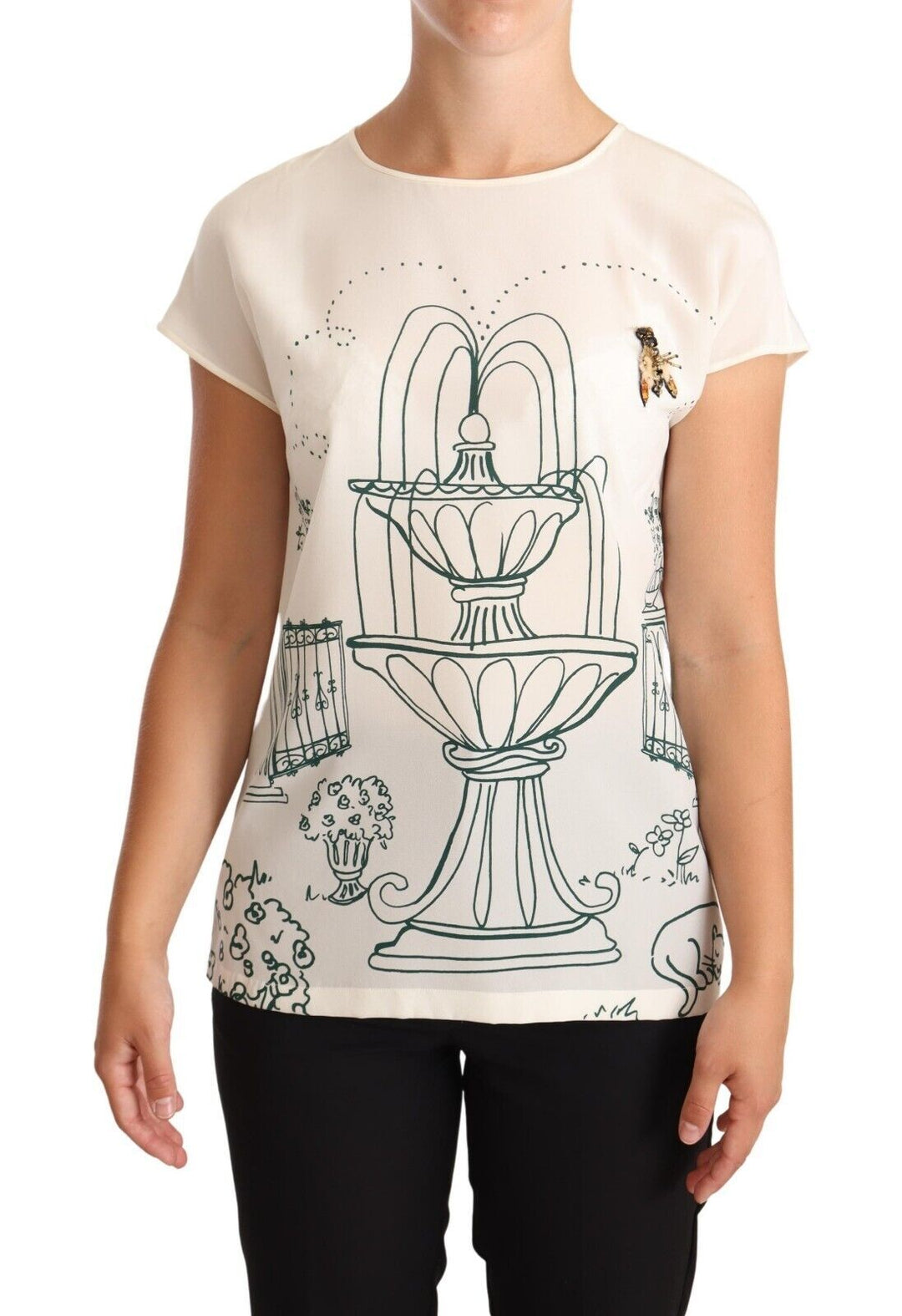 Dolce &amp; Gabbana - White Silk Garden Fountain T-Shirt Blouse