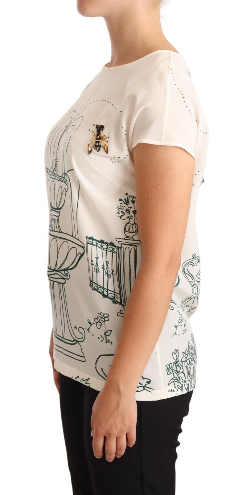 Dolce &amp; Gabbana - White Silk Garden Fountain T-Shirt Blouse