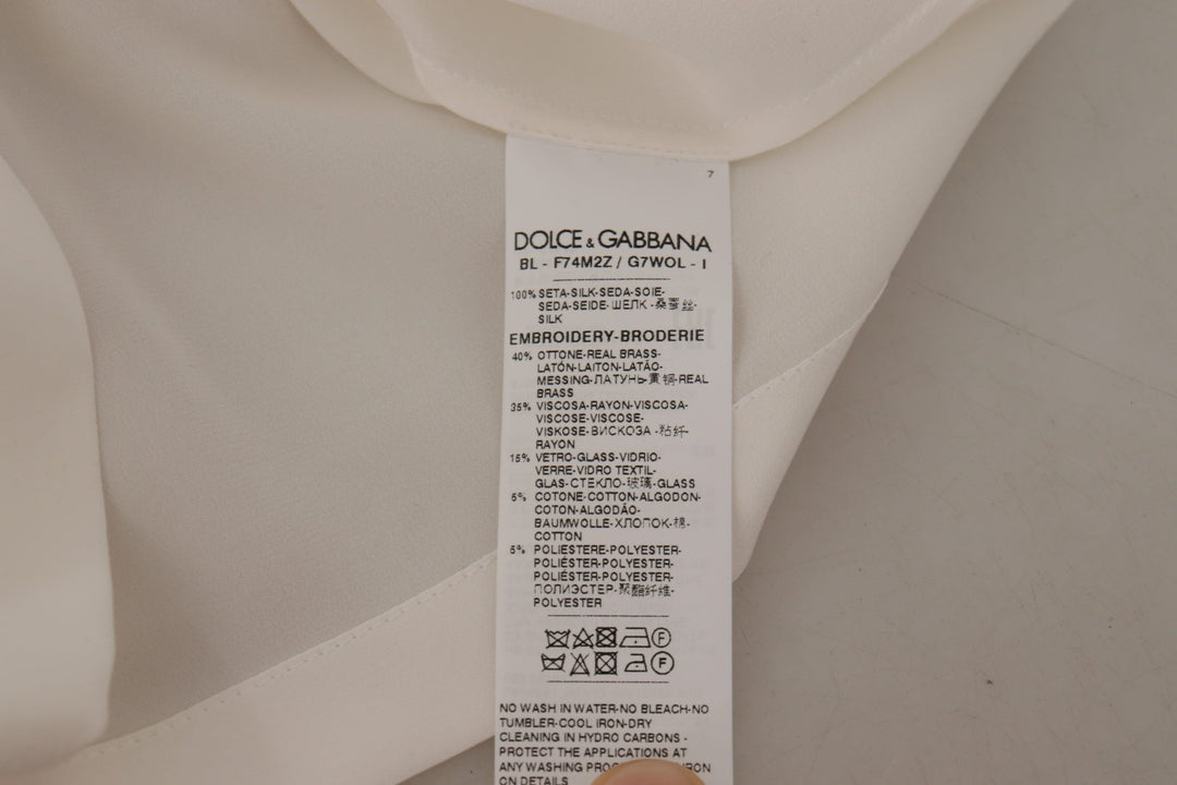 Dolce &amp; Gabbana - White Silk Gold DG Crown Crystal Blouse Top